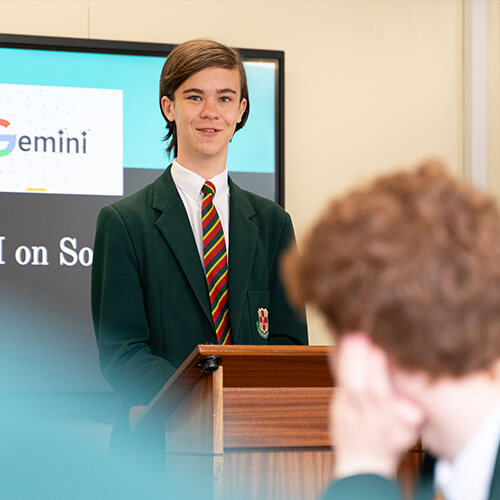 Student presenting