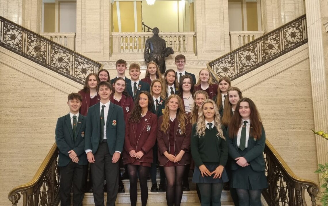 Students stood in the Stormount foyer
