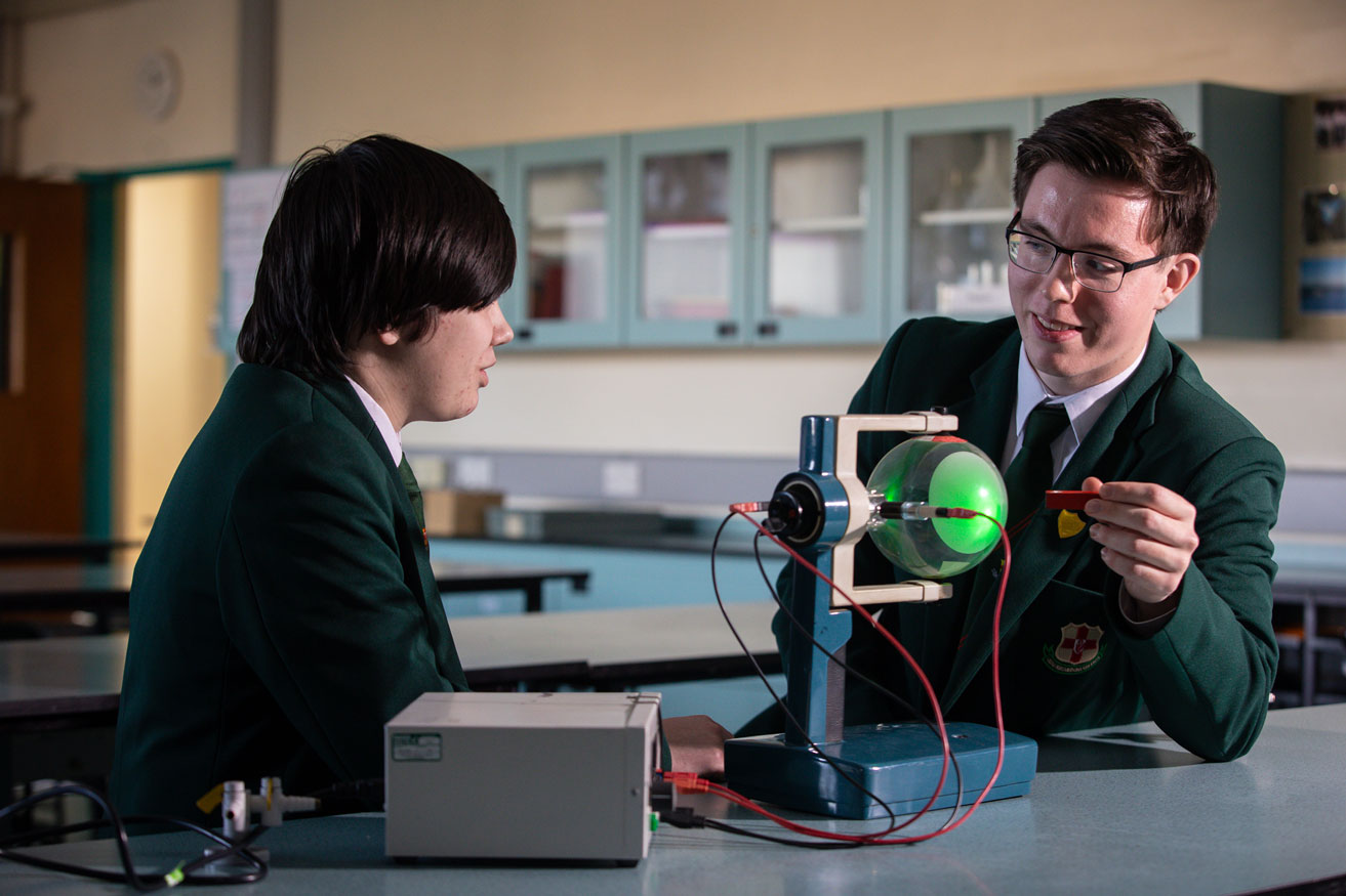 Students using a machine