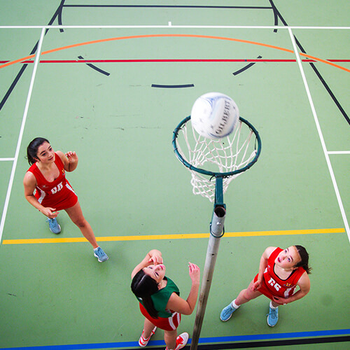 Students playing basketball