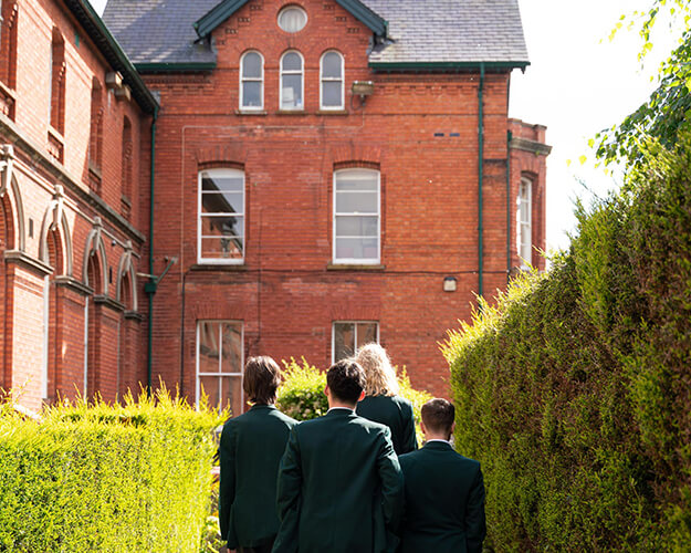 Students walking along a path